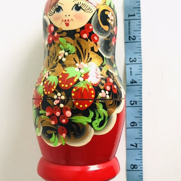 Vintage Handpainted Russian Wooden Matryoshka Stacking Nesting Dolls Set of 5 - Picture 9 of 12